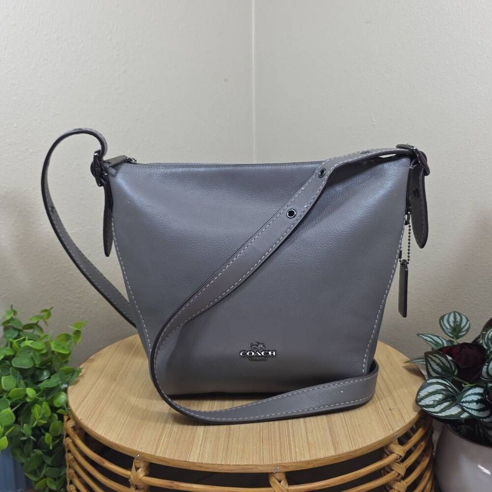 Coach Dufflette Smooth Leather Gray Crossbody Shoulder Bag 21377